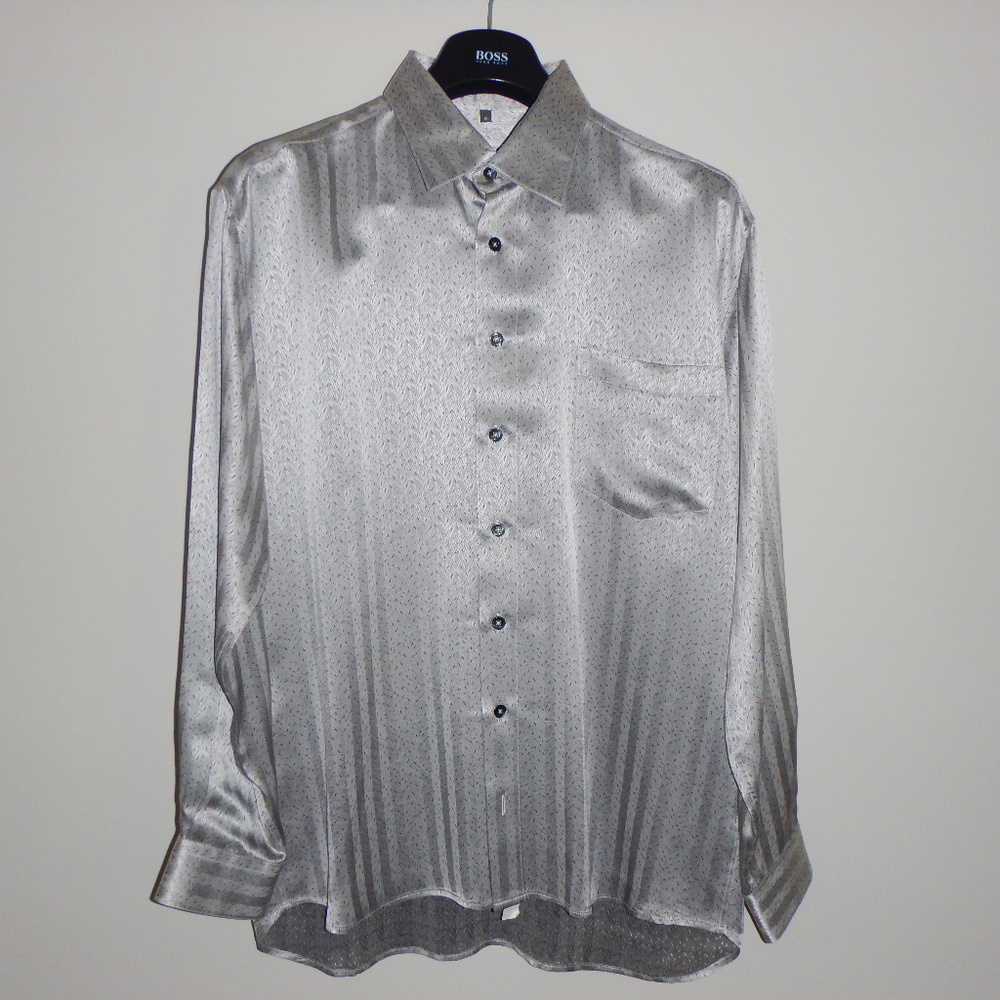 Silver & Black Silk DaVinci Dress Shirt